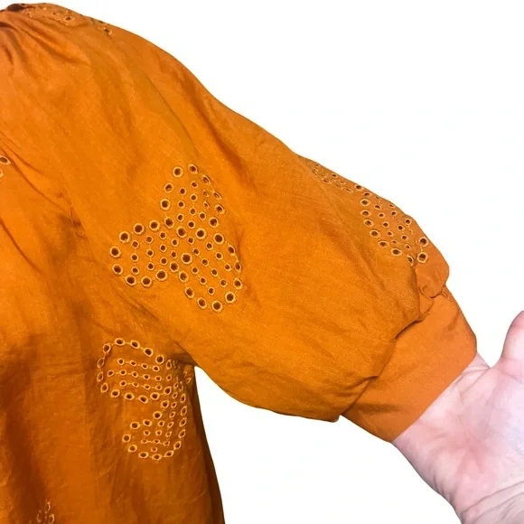 Chico's Vibrant Orange Cutwork Blouse Size L - Picture 9 of 12